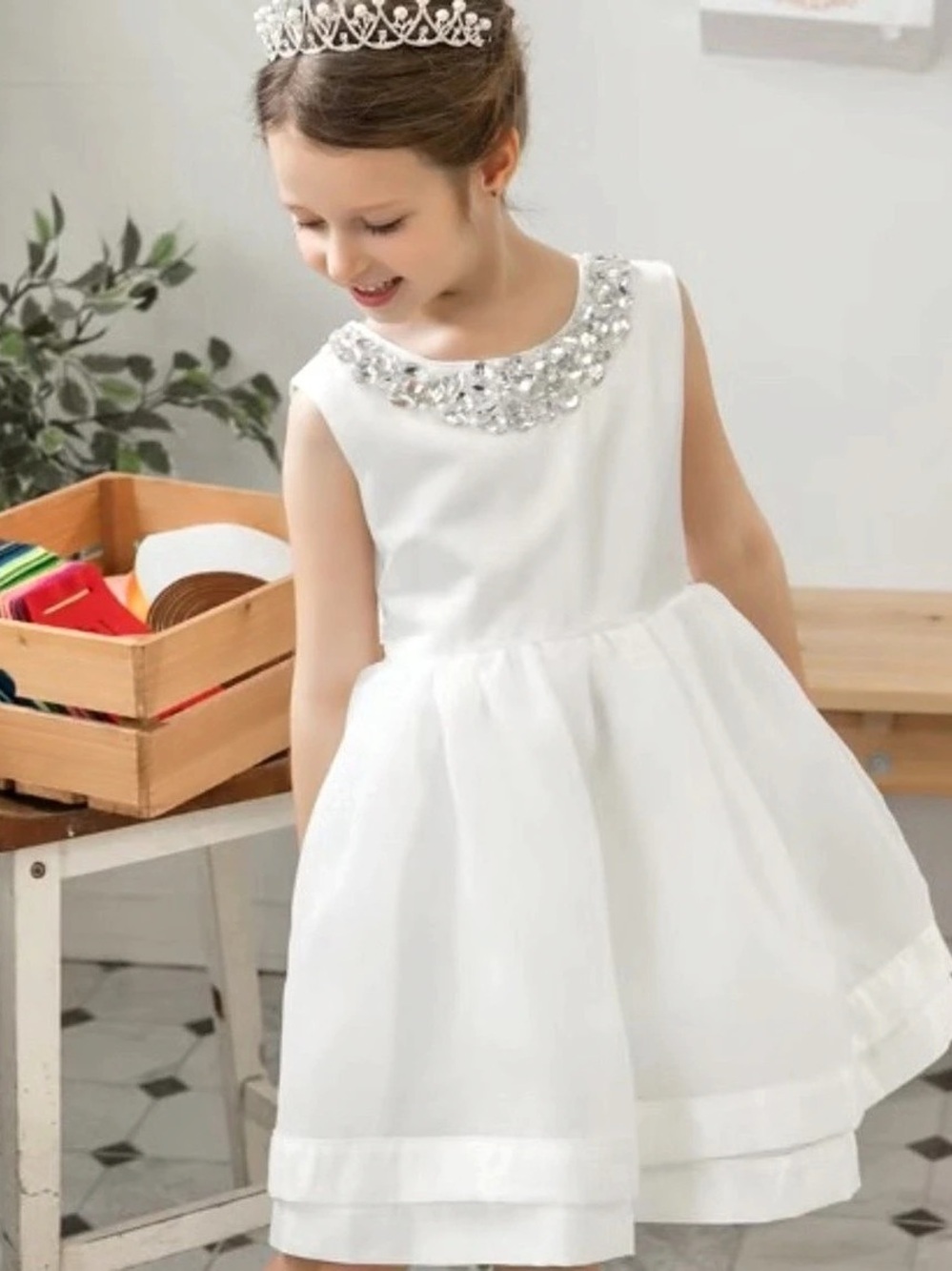 Girls White Embellished Formal Dress